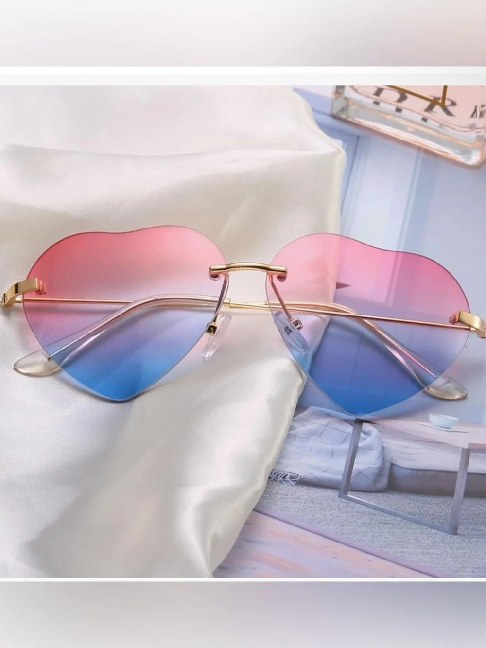 Heart Sunglasses Thin Metal Frame Lovely Heart Style for Women